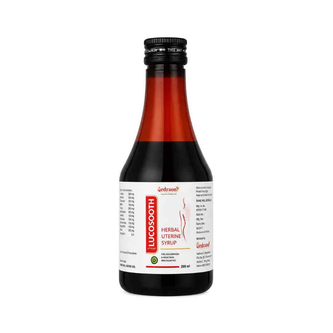 Bottle of Lugosooth herbal uterine syrup on a white background