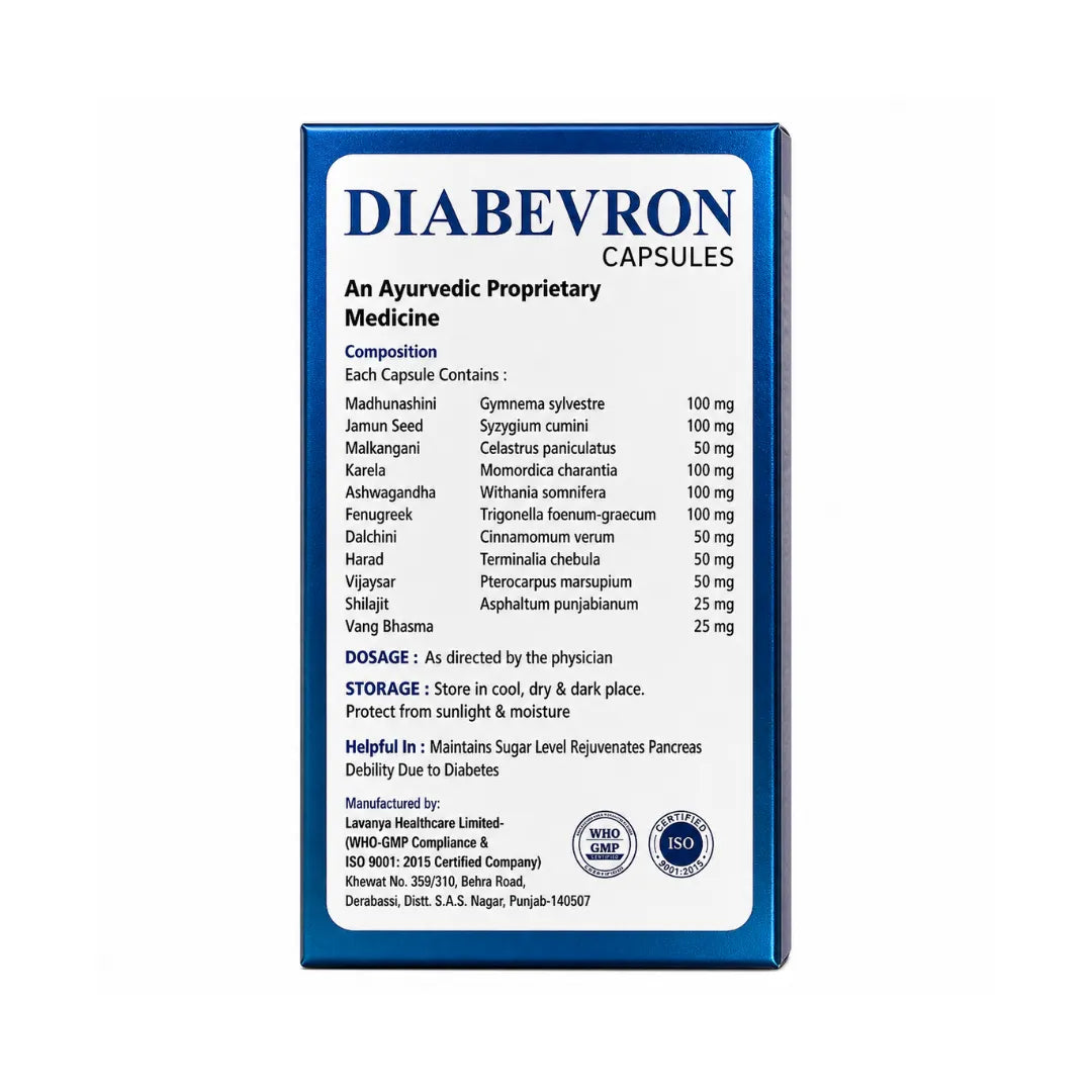 Box of Diabevron Ayurvedic capsules on a white background
