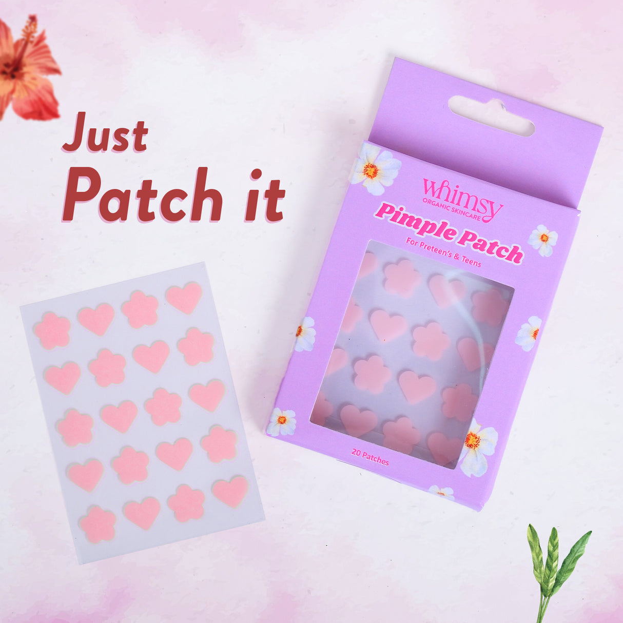 Pimple patches with packaging on a pink background