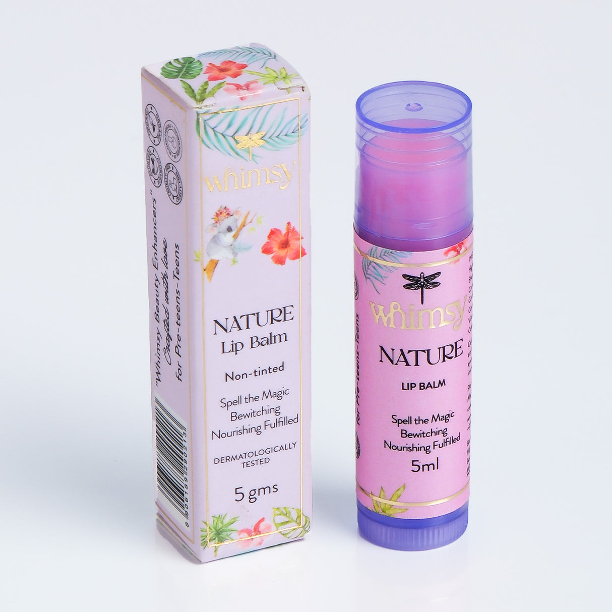 Nature lip balm with packaging on a white background