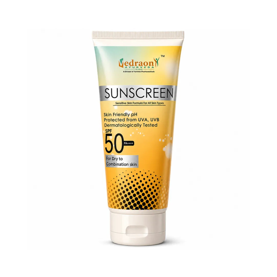 Tube of vedraon sunscreen with SPF 50