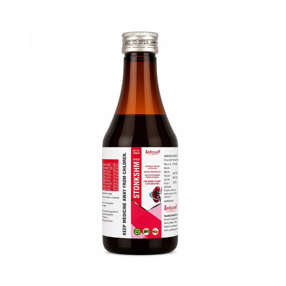 Bottle of Stonkshm with a white label on a white background