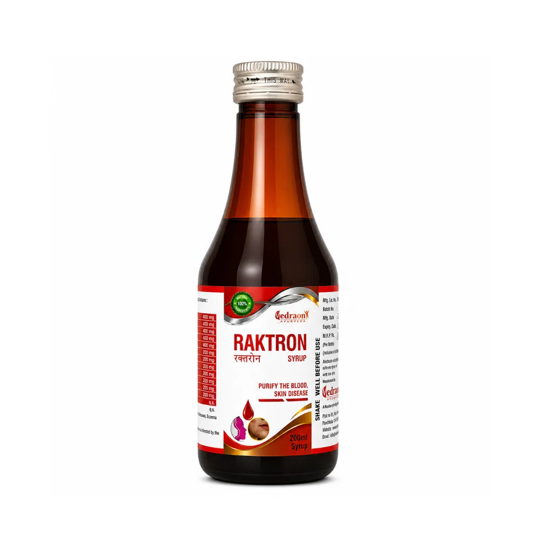 Bottle of RAKTRON syrup with a white background