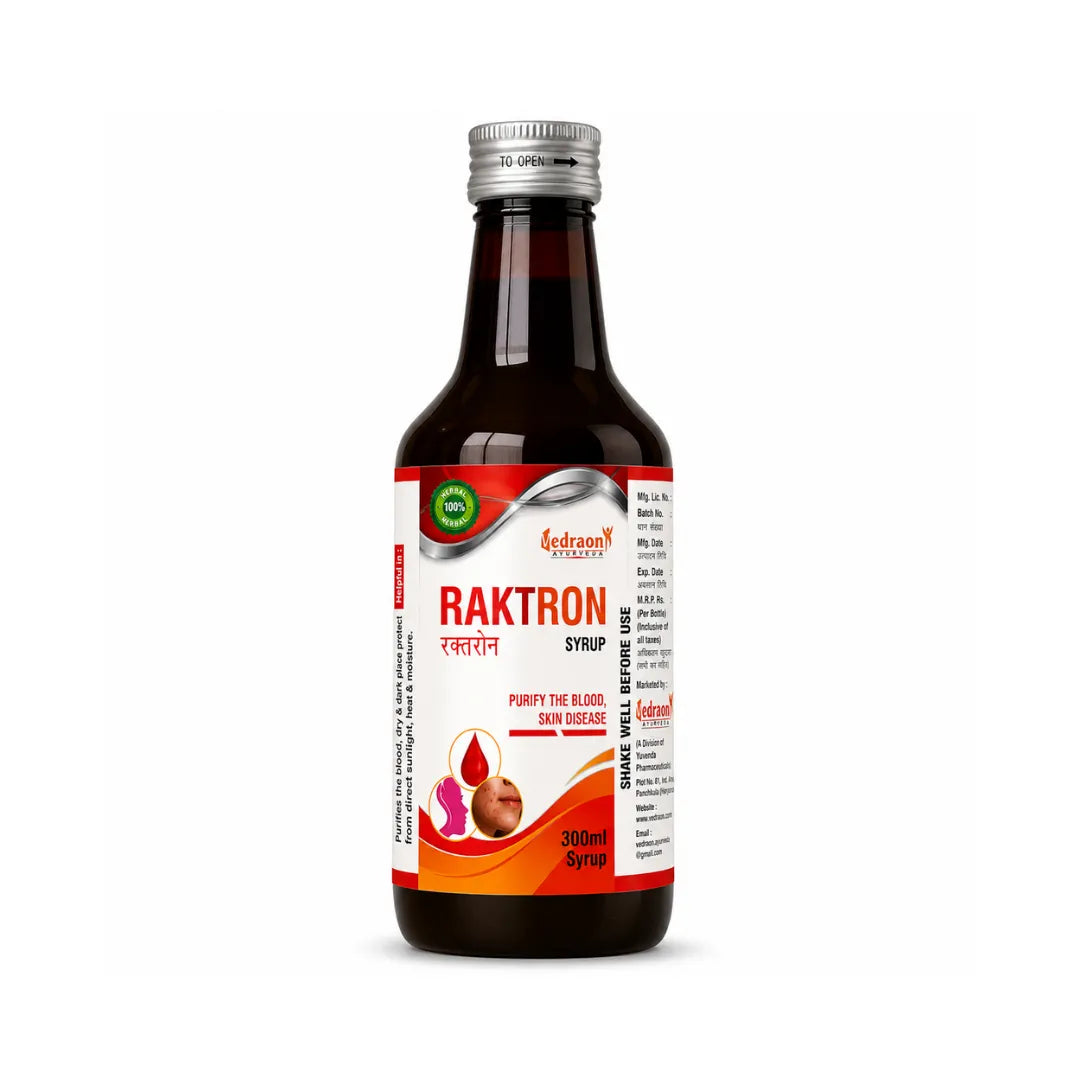 Bottle of Raktron syrup with a white background