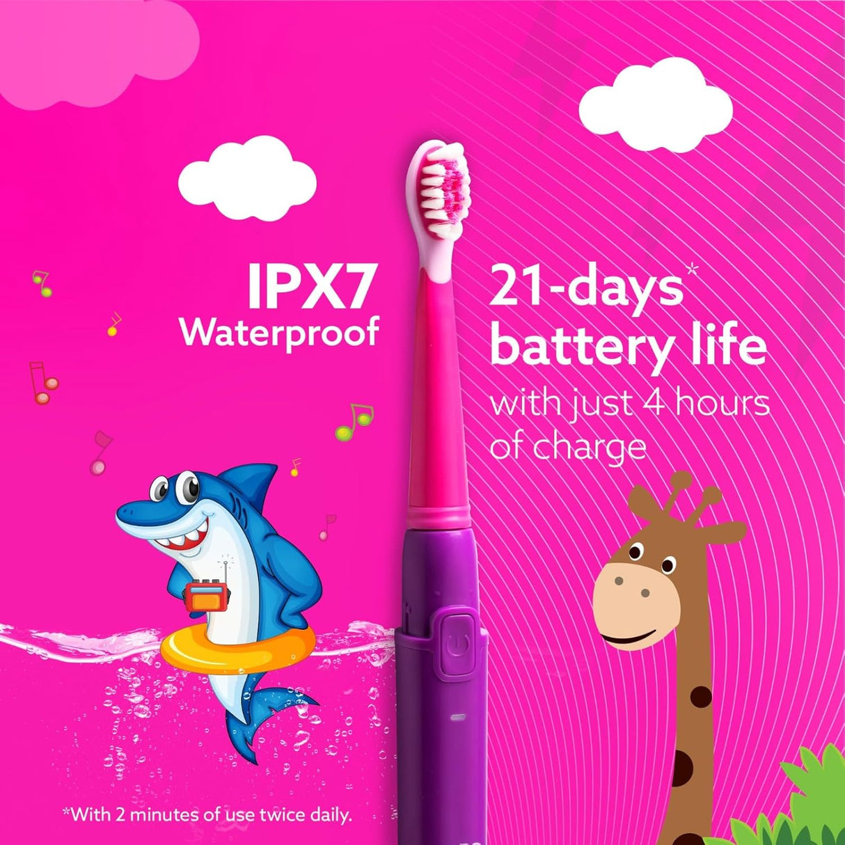 Rex Sonic Kids Tooth Brush | Rechargeable Sonic Electric Toothbrush for Kids