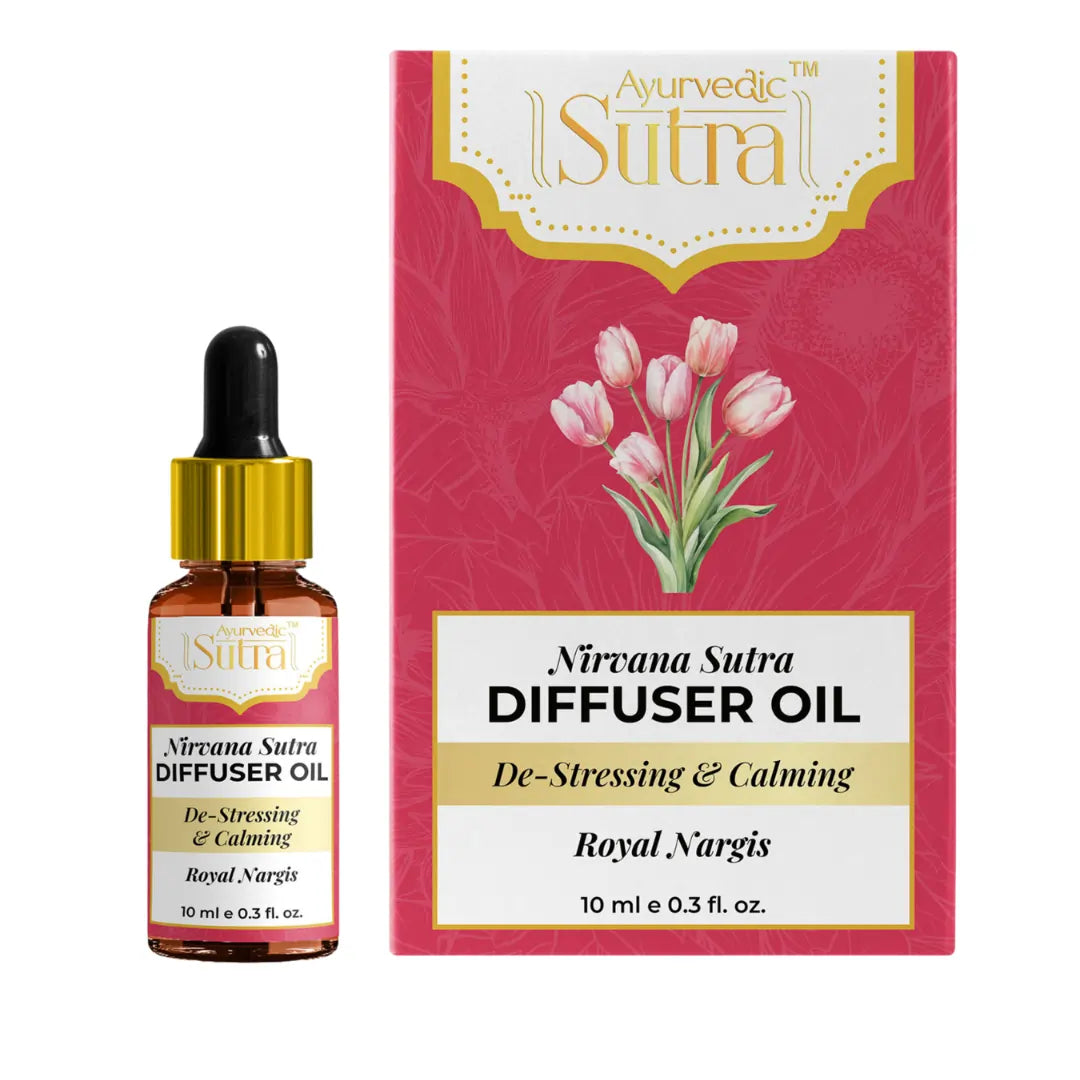 Nirvana Sutra diffuser oil bottle and packaging with tulip