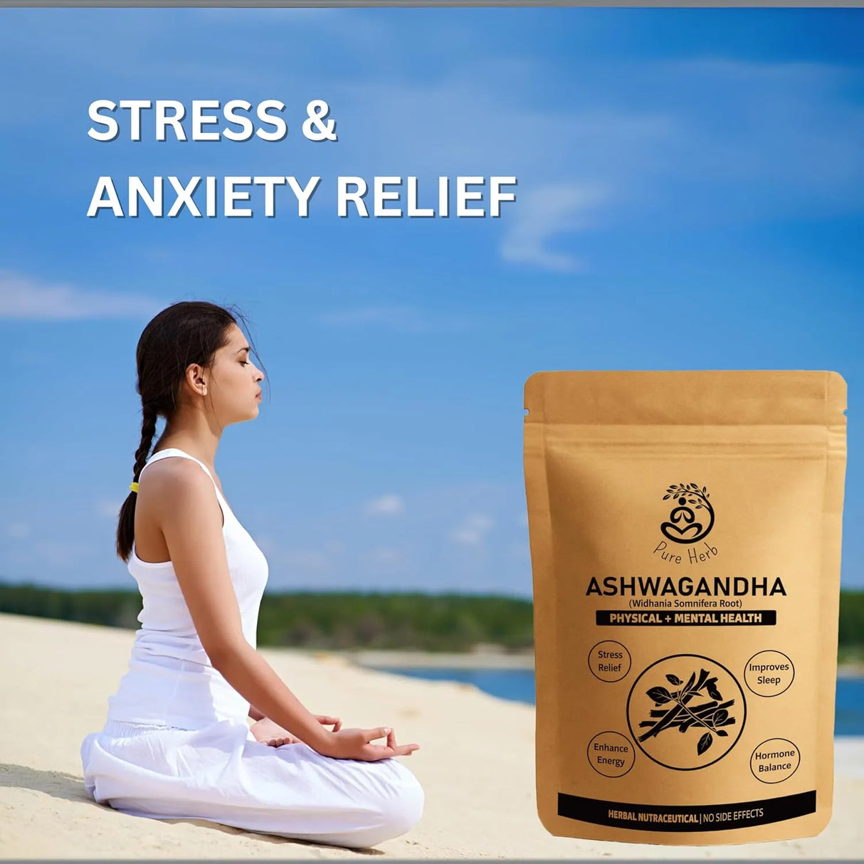 Pure Herb Premium Ashwagandha Powder with Natural Taste Booster Sachet β Withania Somnifera Root β Natural Stress Relief, Energy & Vitality Support β Ayurvedic Herbal Supplement