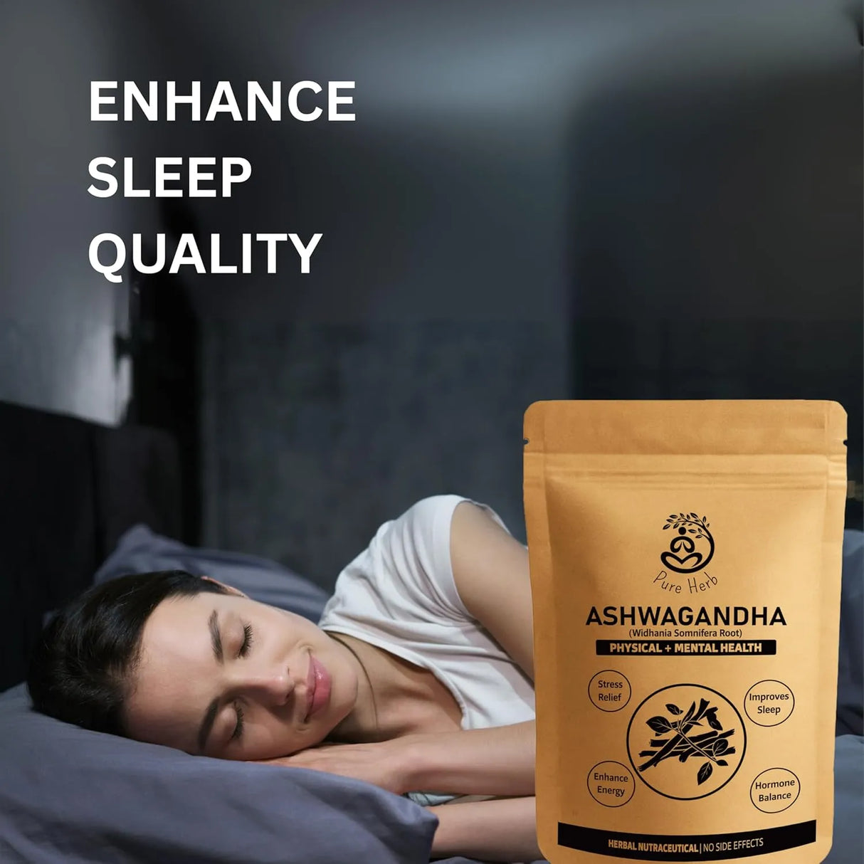 Pure Herb Premium Ashwagandha Powder with Natural Taste Booster Sachet β Withania Somnifera Root β Natural Stress Relief, Energy & Vitality Support β Ayurvedic Herbal Supplement