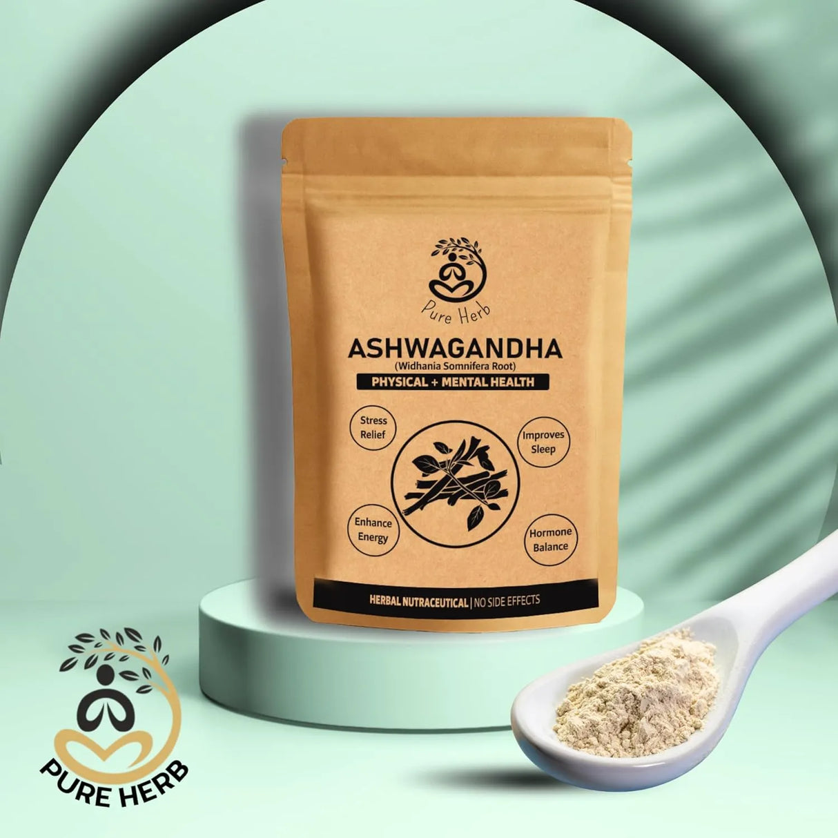 Pure Herb Premium Ashwagandha Powder with Natural Taste Booster Sachet β Withania Somnifera Root β Natural Stress Relief, Energy & Vitality Support β Ayurvedic Herbal Supplement