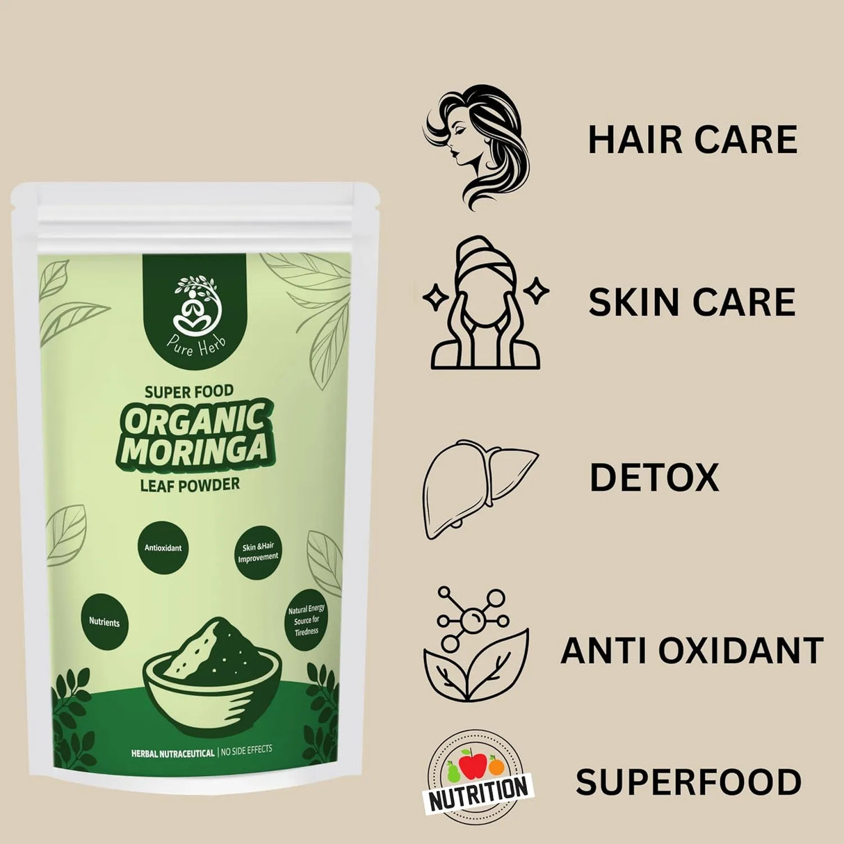 Organic Moringa Leaf Powder for Energy, Immunity & Wellness | 100% Pure Moringa Powder | 250g