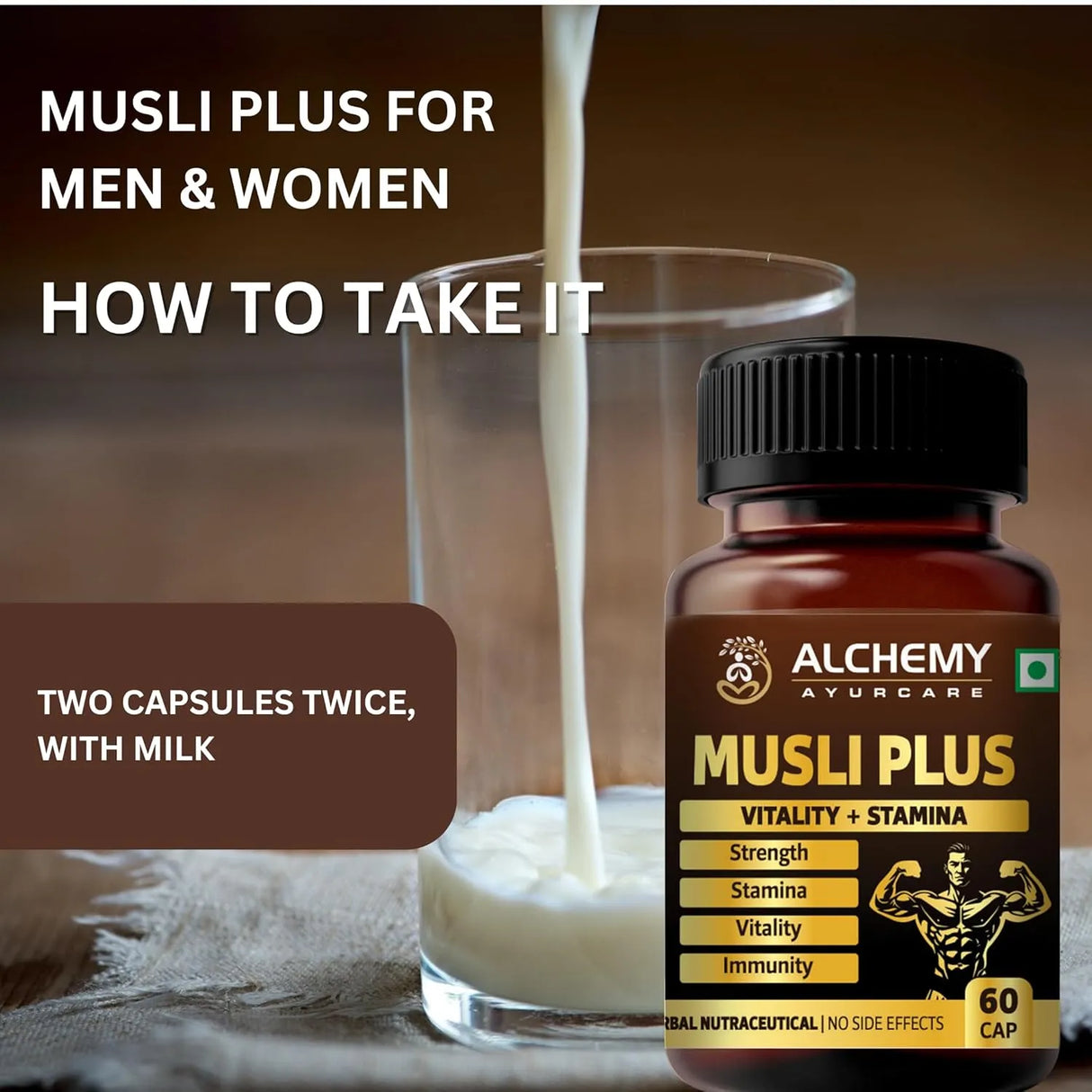 Musli Plus Capsules for Strength, Energy & Vitality | Ayurvedic Herbal Formula | Men & Women