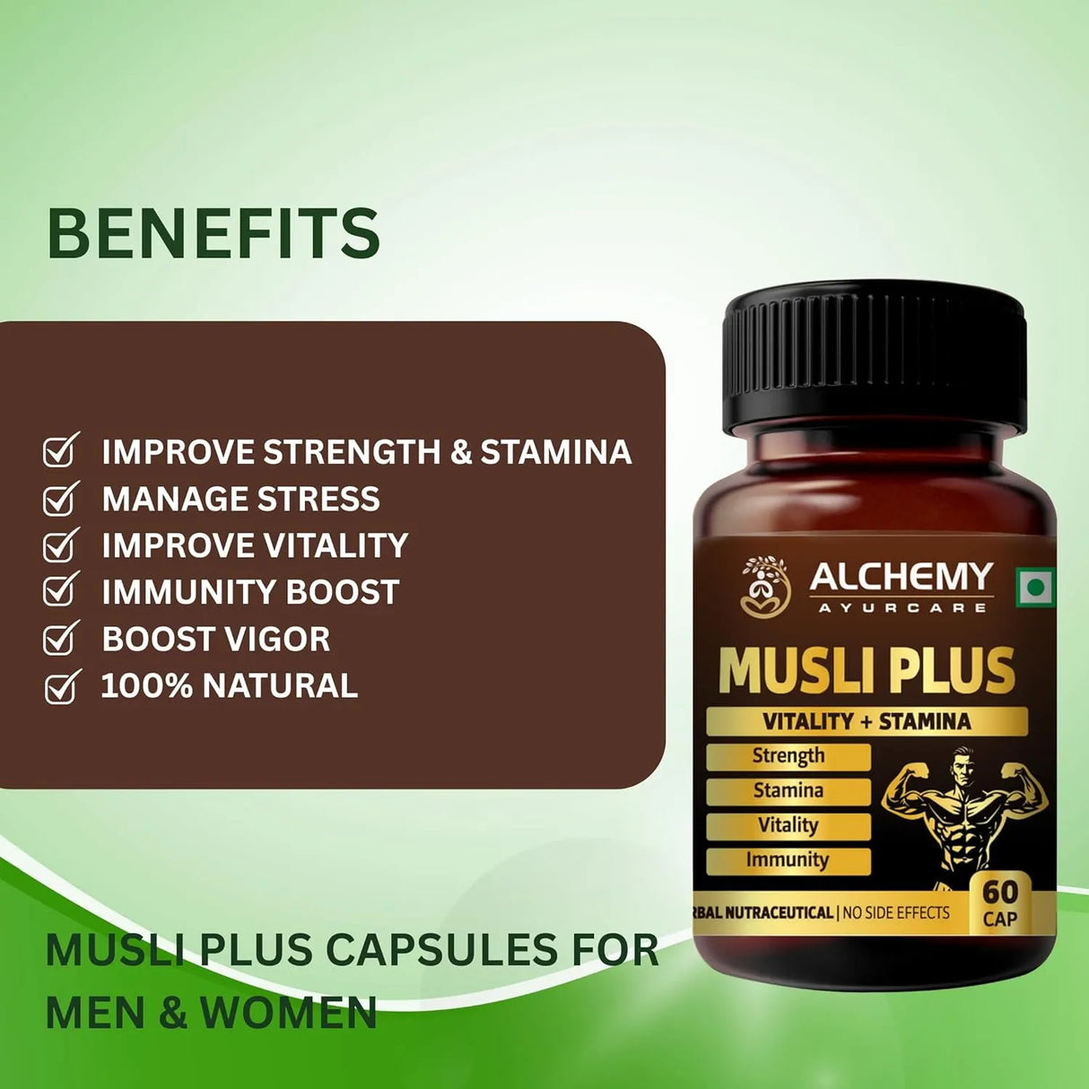 Musli Plus Capsules for Strength, Energy & Vitality | Ayurvedic Herbal Formula | Men & Women