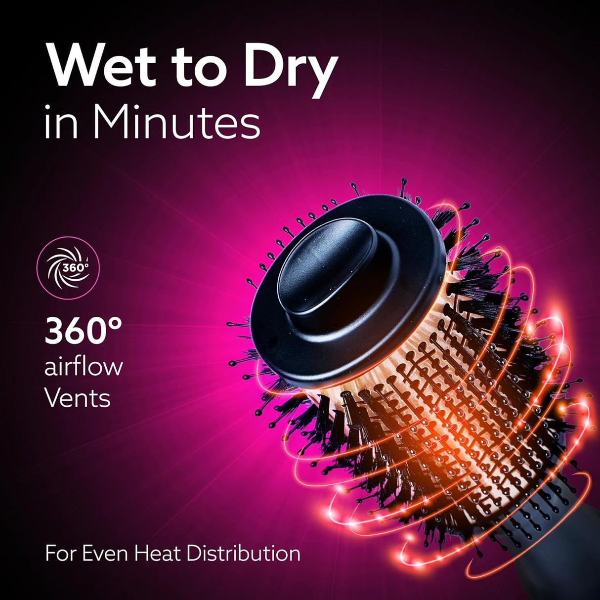 Hair dryer with 360° airflow vents on a purple background