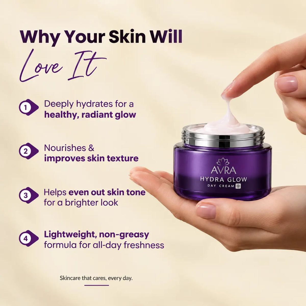 AVRA Hydra Glow Day Cream features