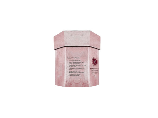 Pink hexagonal box with text on a white background