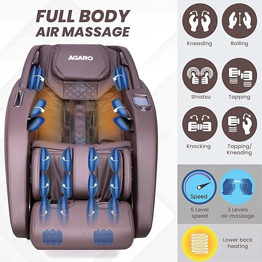 Massage chair with air massage technology and Agaro branding on a white background