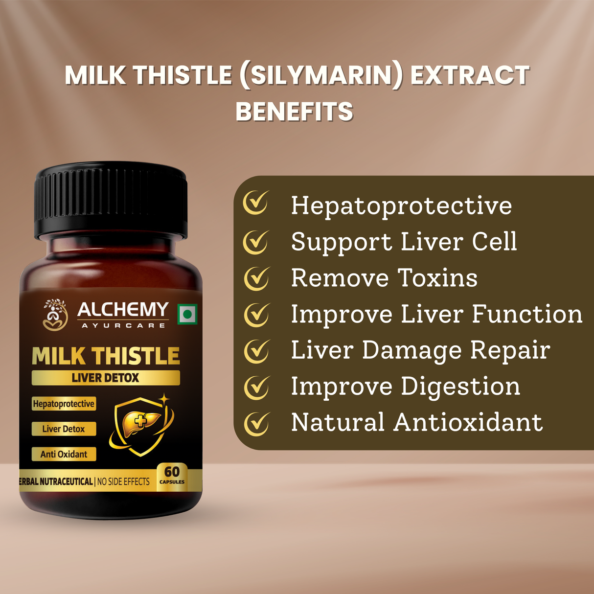 Milk Thistle Capsules for Liver Detox & Fatty Liver Support | Silymarin Extract | 60 Veg Capsules