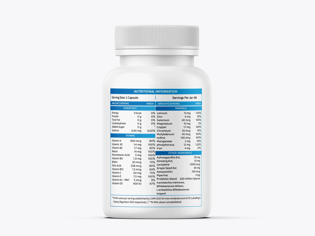 Supplement bottle with nutritional information
