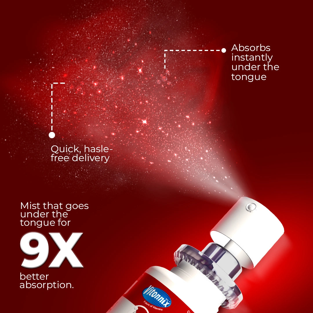 Vitamin X spray bottle with red mist