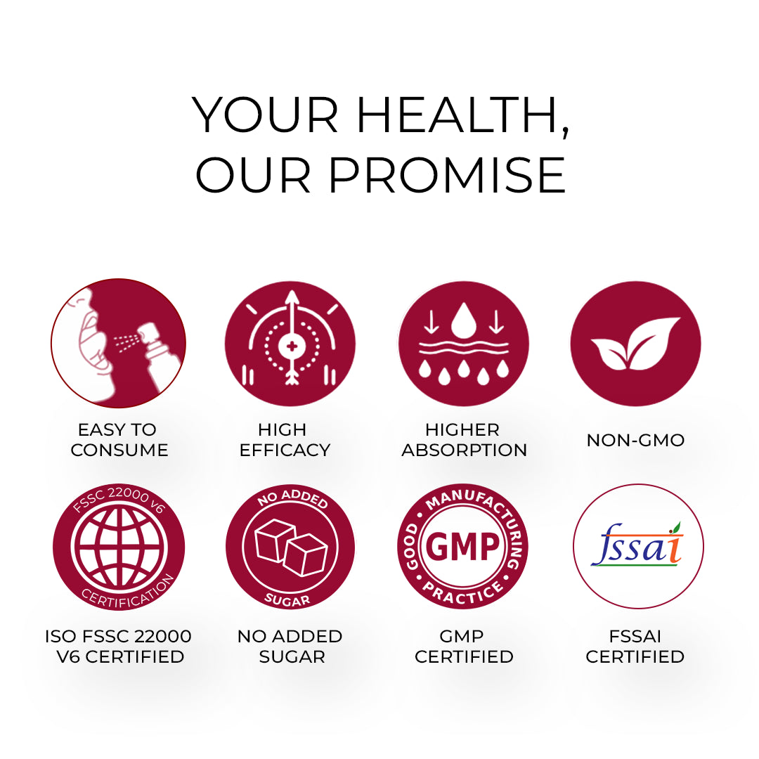 Promotional graphic with health and safety certification logos and text on a white background