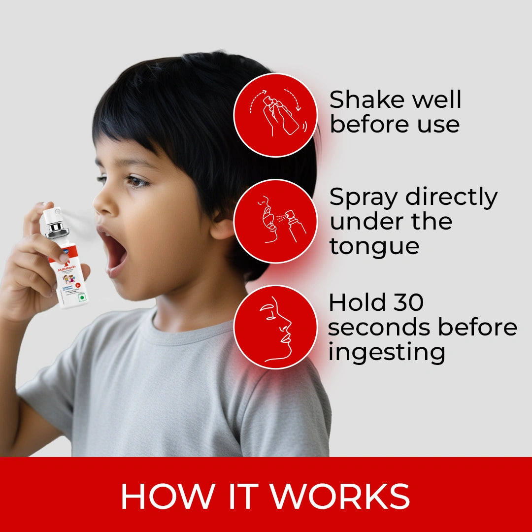Child using a spray with instructions