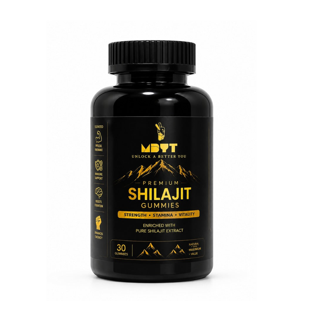 Black bottle of MBYT Shilajit Gummies