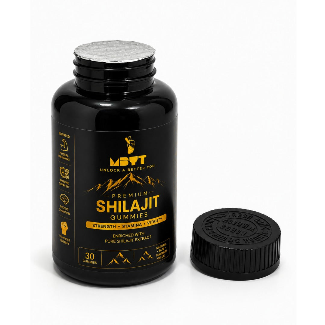 Black bottle of MBYT Shilajit Gummies