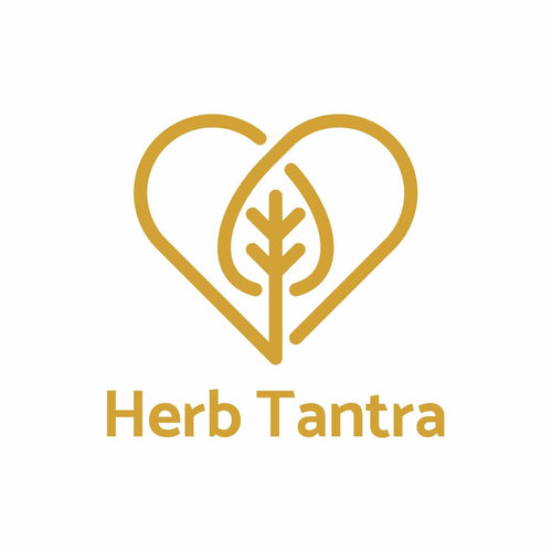 Herb Tantra logo with a heart-shaped design and leaf inside on a white background