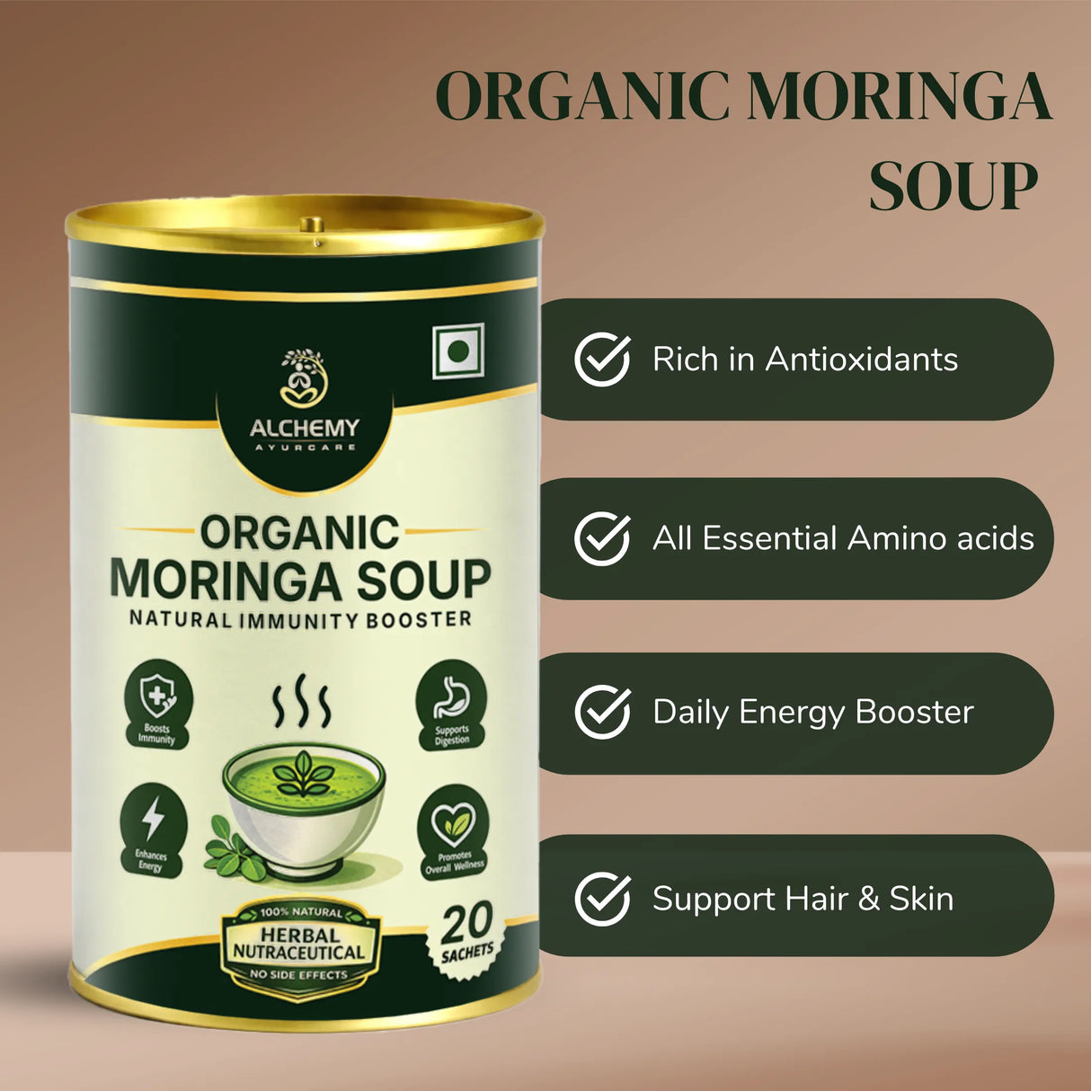 Organic Moringa & Fenugreek Soup Sachets | Immunity & Digestion Support – 20 Sachets