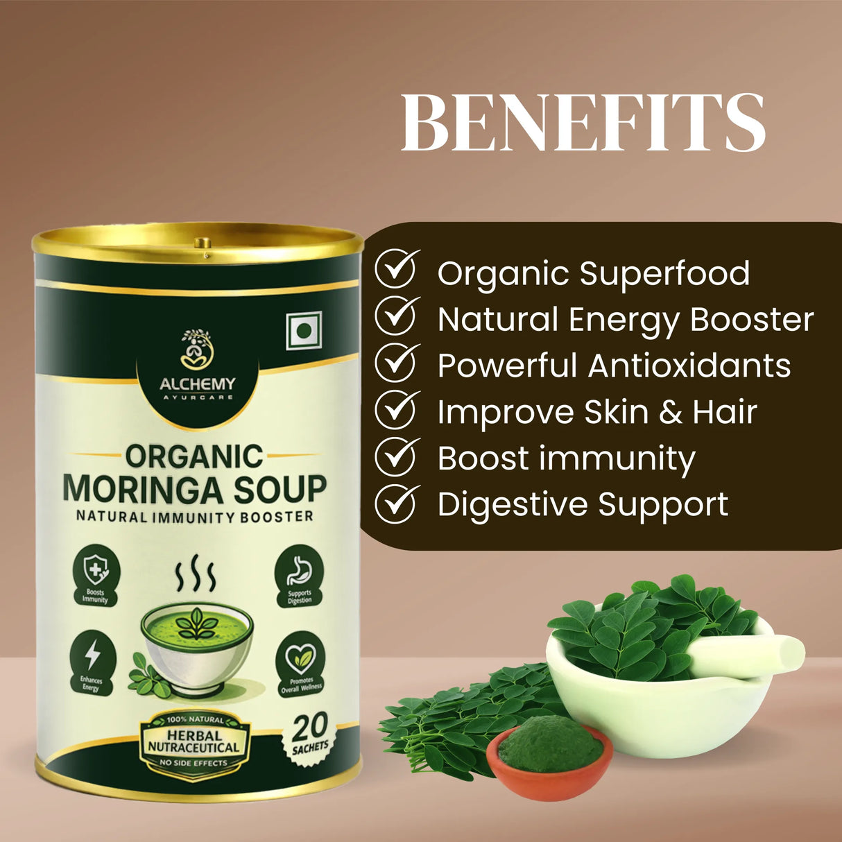 Organic Moringa & Fenugreek Soup Sachets | Immunity & Digestion Support – 20 Sachets