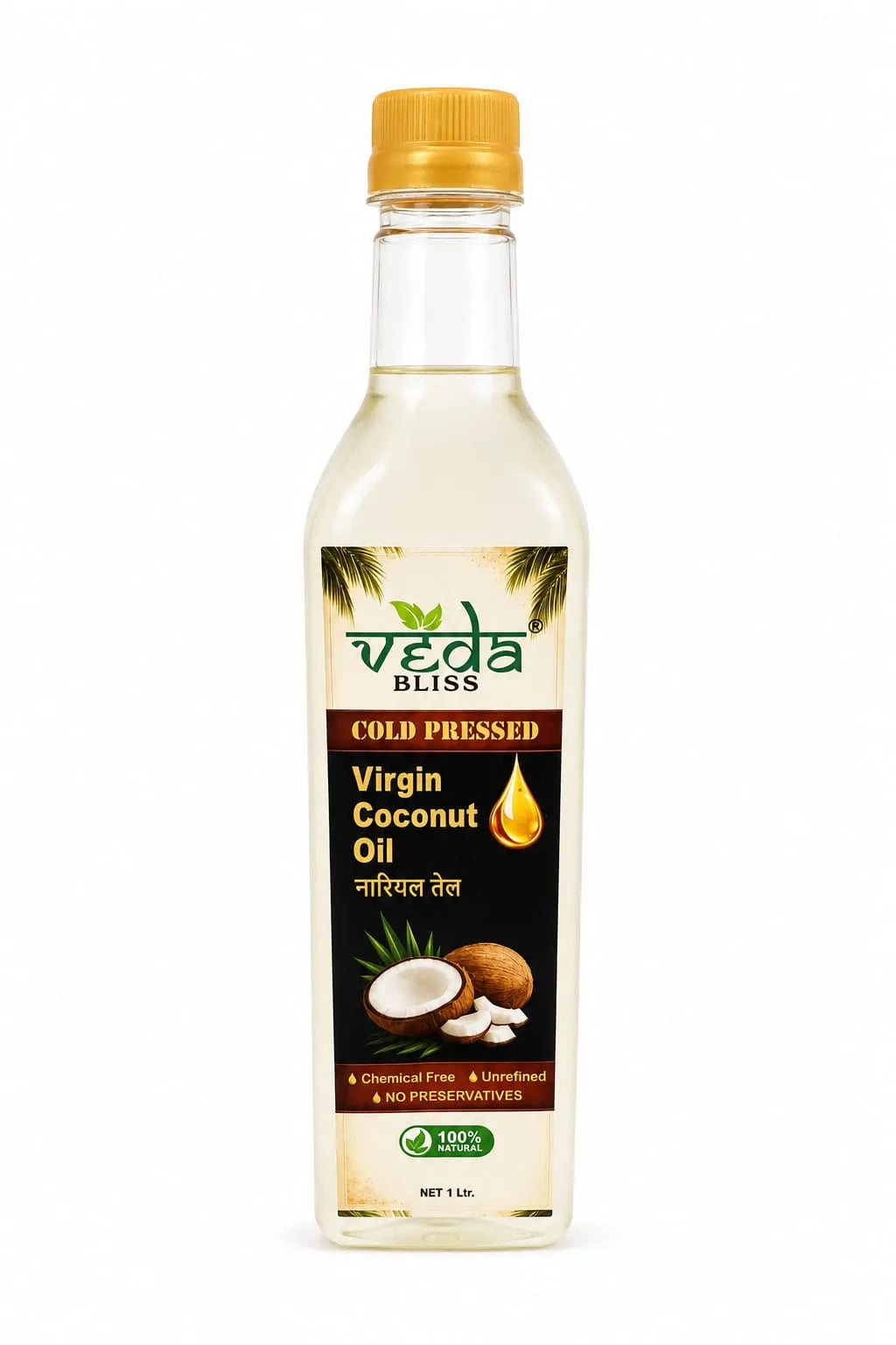 Veda Bliss Cold-Pressed Virgin Coconut Oil – Unrefined & Preservative-Free