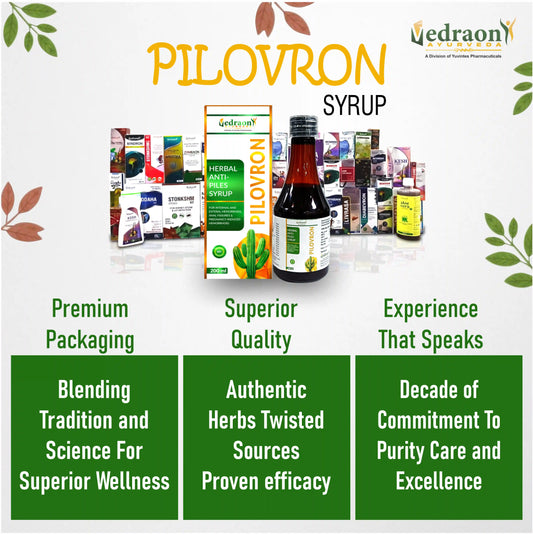 Pilovron syrup with product packaging and branding elements.