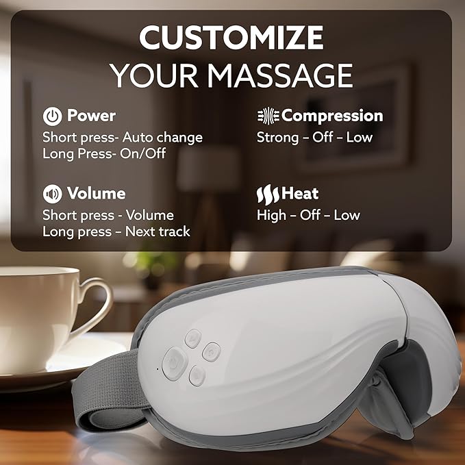 Massage device with control buttons and settings displayed on a blurred background