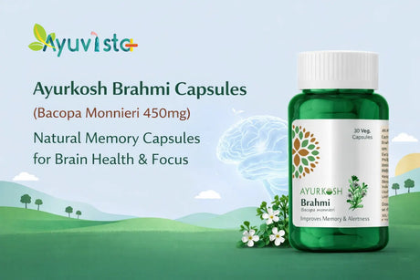 Ayurkosh Brahmi Capsules (Bacopa Monnieri 450mg): Natural Memory Capsules for Brain Health & Focus