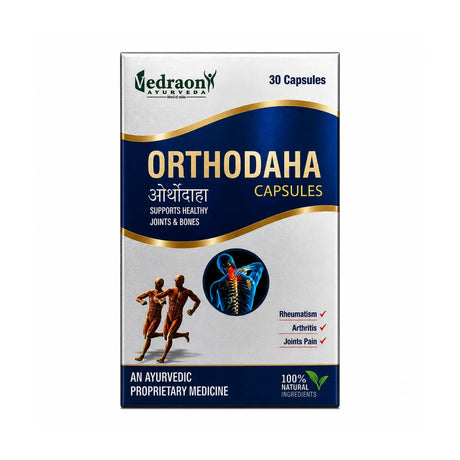 Orthodaha capsules by Vedraom Ayurveda on a white background