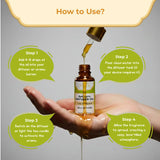 Diffuser oil bottle with dropper and usage instructions on a gray