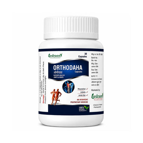 Bottle of Orthodaha capsules by Vedraon on a white background