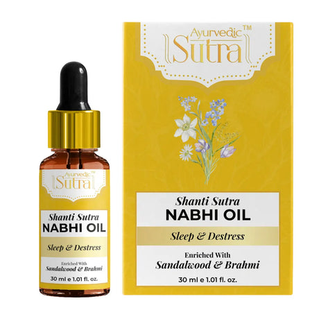 Shanti Sutra Nabhi Oil bottle and packaging on a white background
