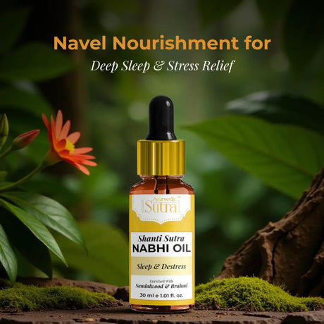 Shanti Sutra NABHI Oil bottle with natural background