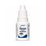 Bottle of Nayan Drops herbal eye drops on a white background