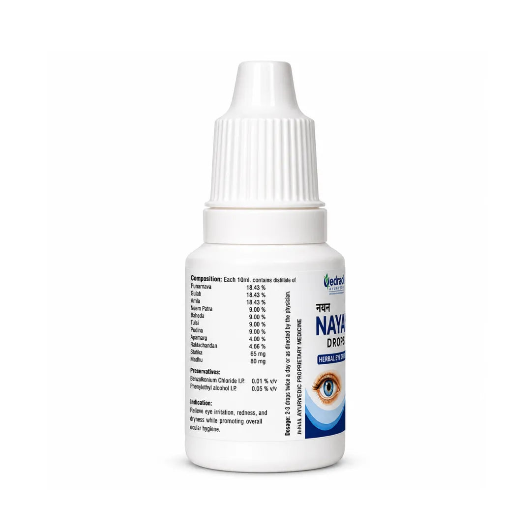 White eye drop bottle with label on a white background