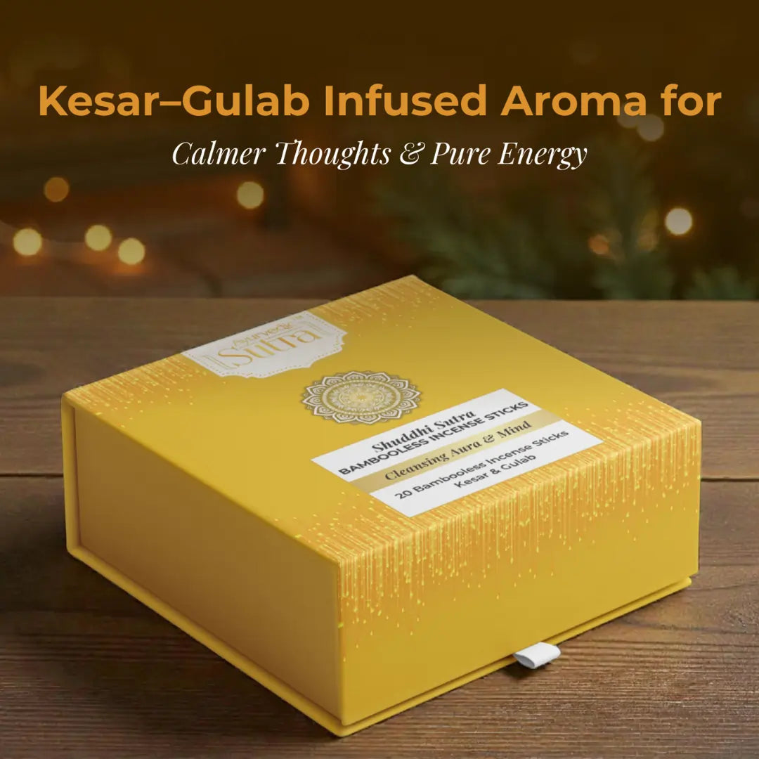 Yellow box with a label on a wooden surface, featuring Kesar
