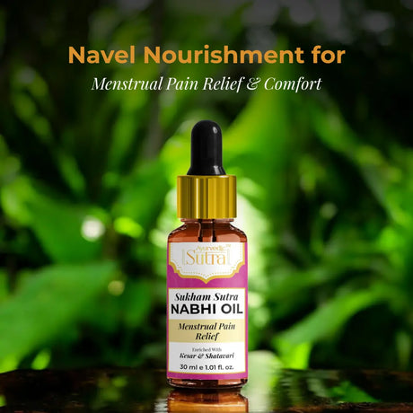 Bottle of Sukham Sutra Nabhó Oil with a dropper