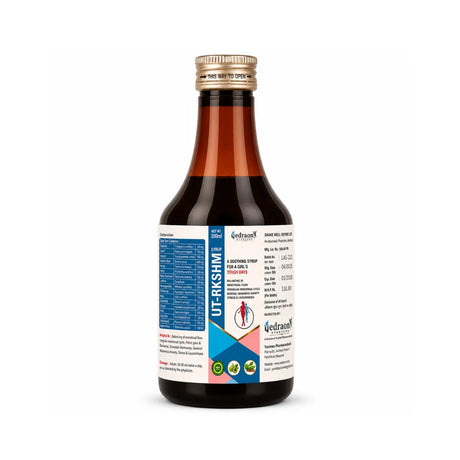Bottle of Utrakshm with a colorful label on a white background