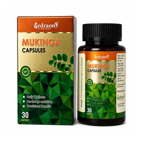 Vedraon Mukinga Capsules packaging and bottle on a white background