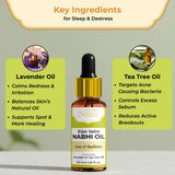 Nabhi Oil bottle with key ingredients
