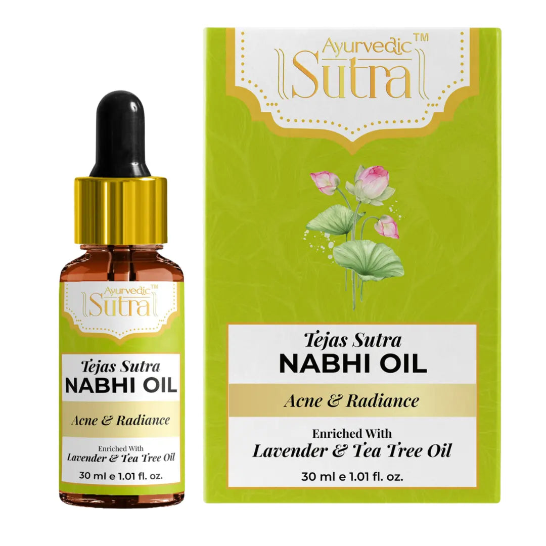 Tejas Sutra Nabhi Oil bottle and packaging on a white background