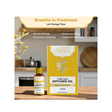 Urlha Sutra diffuser oil bottle and packaging on a wooden surface with a kitchen background.