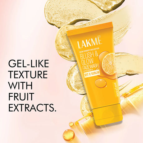 Lakme face wash tube with lemon slices on a light pink background