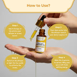 Diffuser oil bottle with dropper and usage instructions on a gray background